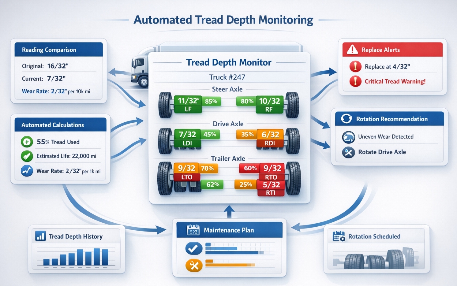 Automated tread depth monitoring