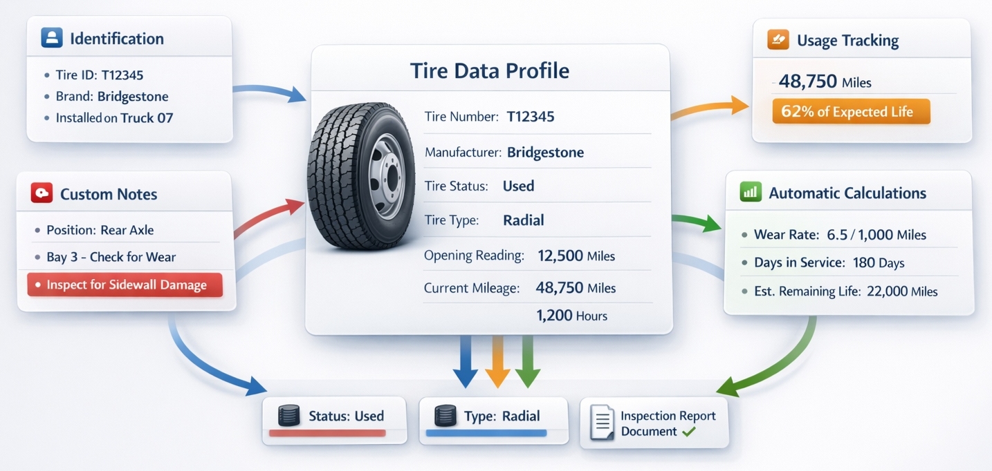 Comprehensive tire data tracking